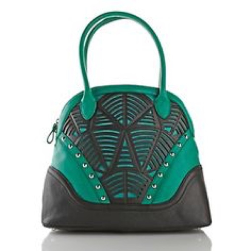 NEW Mary Norton Teal Black Leather Deco Bag